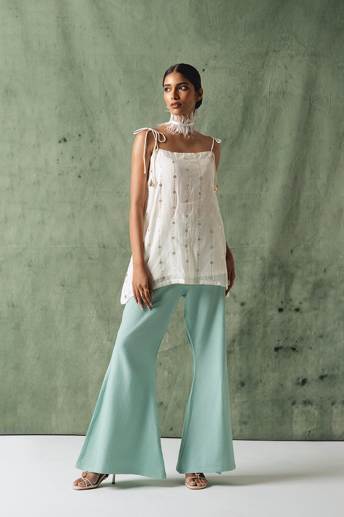 White Cotton Gotta Embellished Co-Ord Set