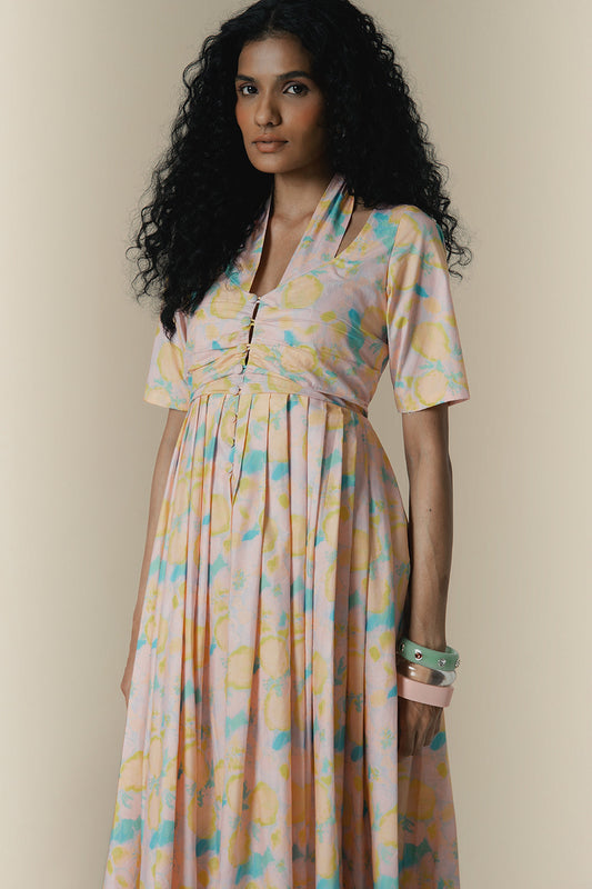 Pastel Saan Print Poplin Maxi Dress
