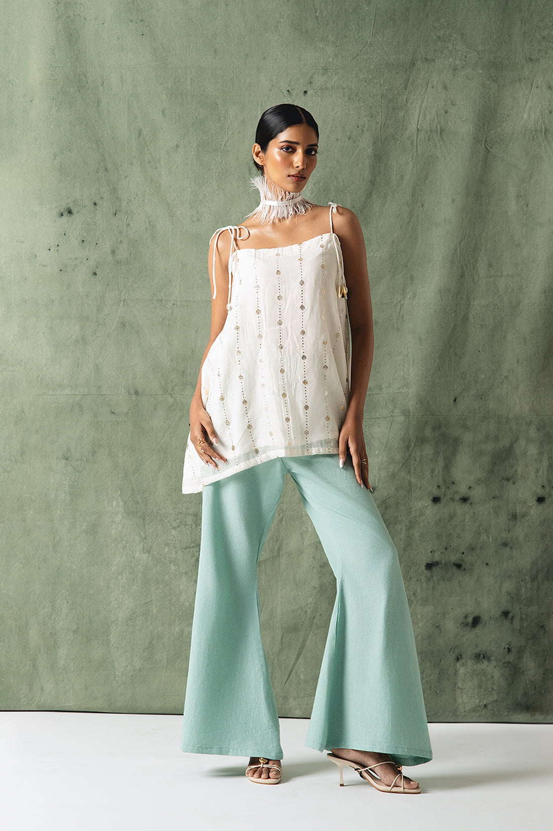 White Cotton Gotta Embellished Co-Ord Set