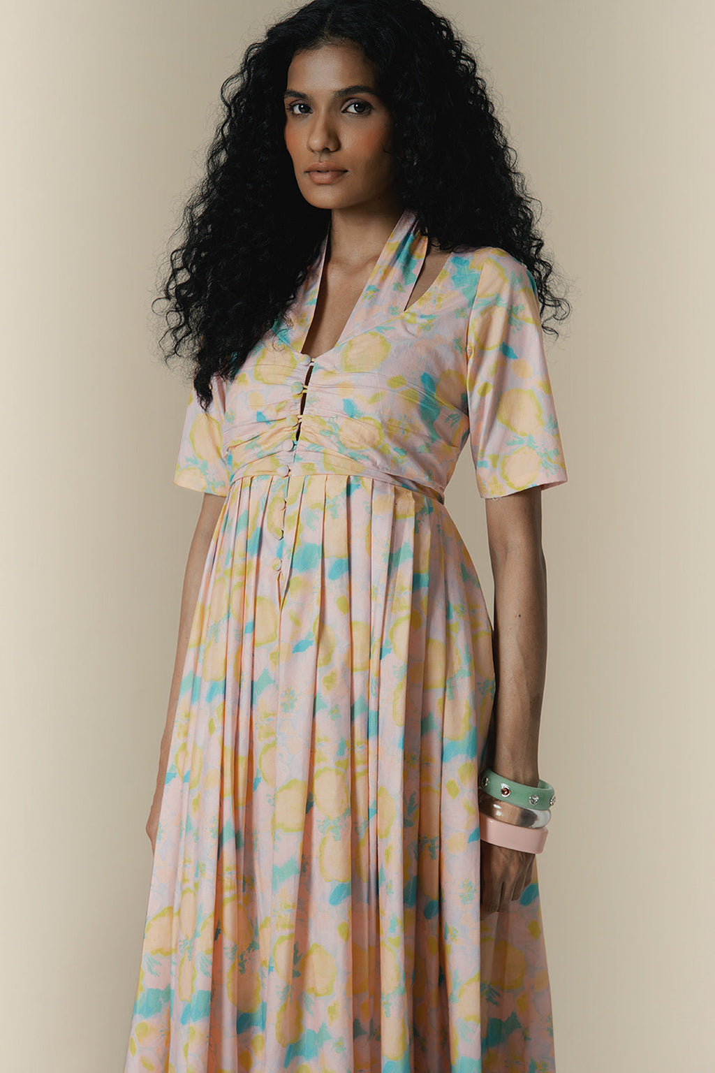 Pastel Saan Print Poplin Maxi Dress