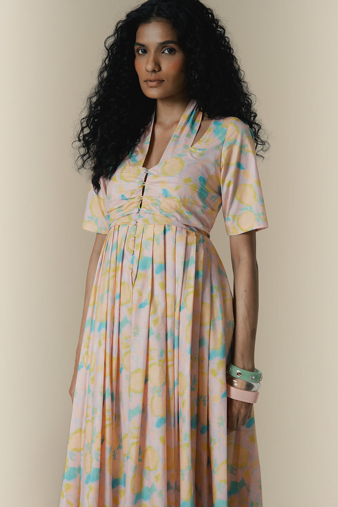 Pastel Saan Print Poplin Maxi Dress