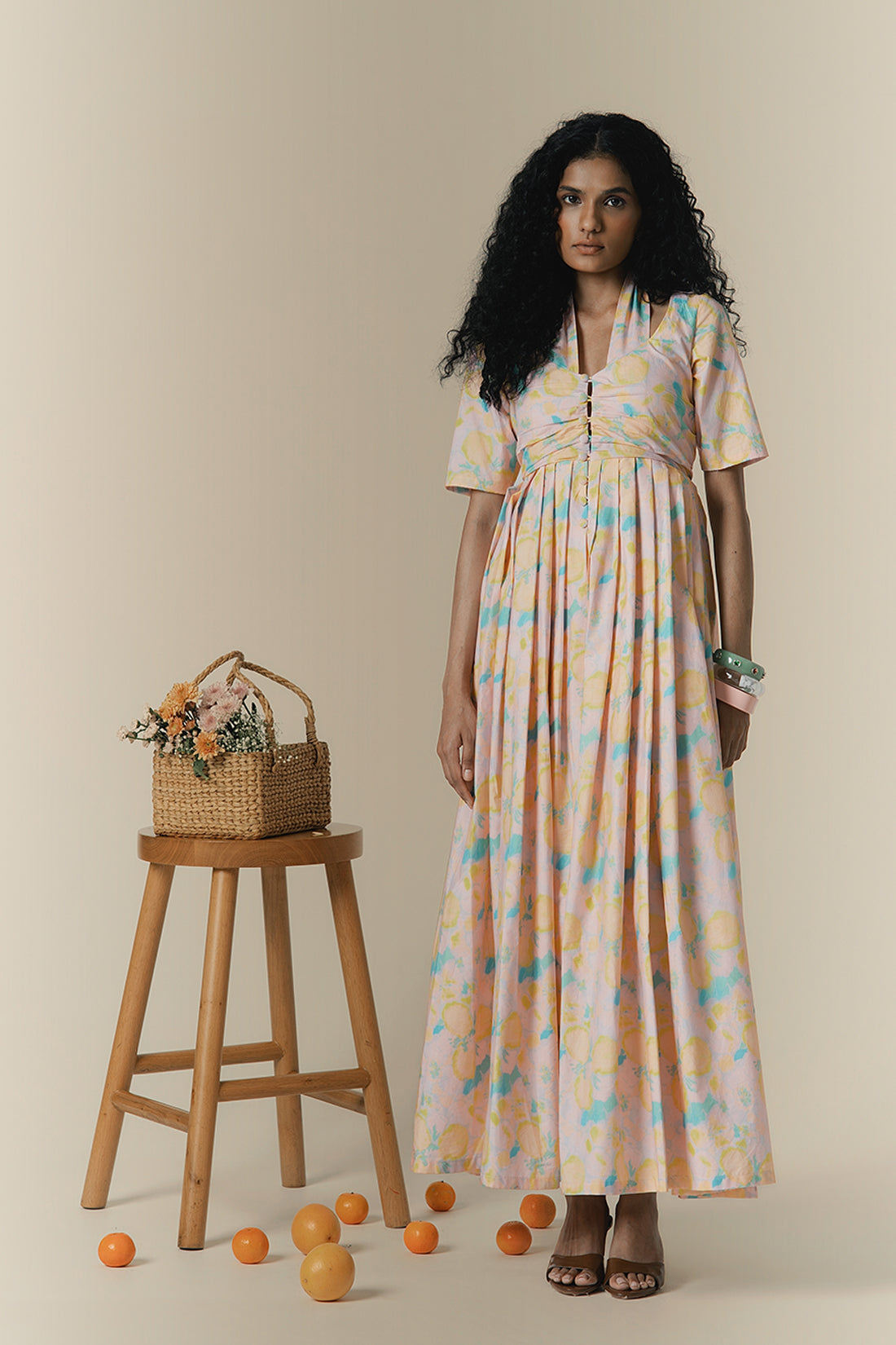 Pastel Saan Print Poplin Maxi Dress